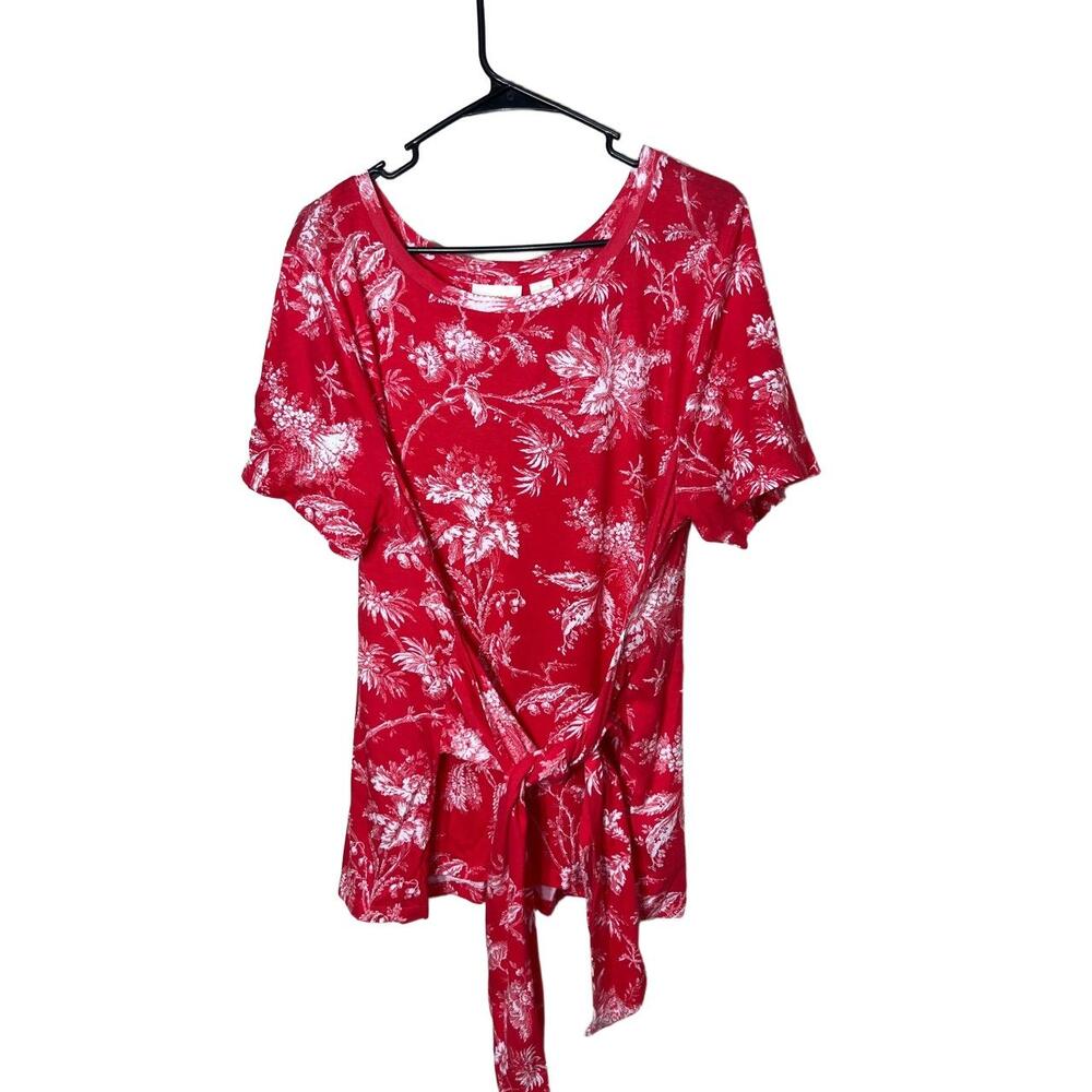Maeve By Anthropologie Top Size Extra Large Red Tie Front Floral Short Sleeve